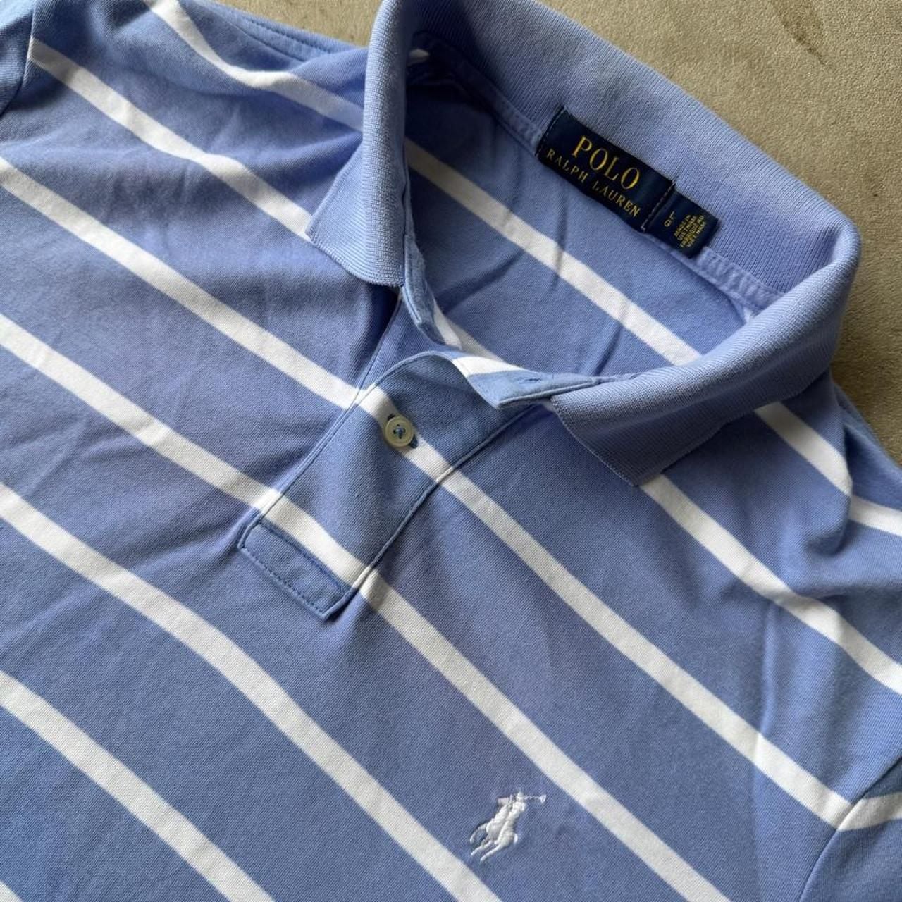 Polo Ralph Lauren Striped Polo Shirt Size LG Blue White Cotton 2