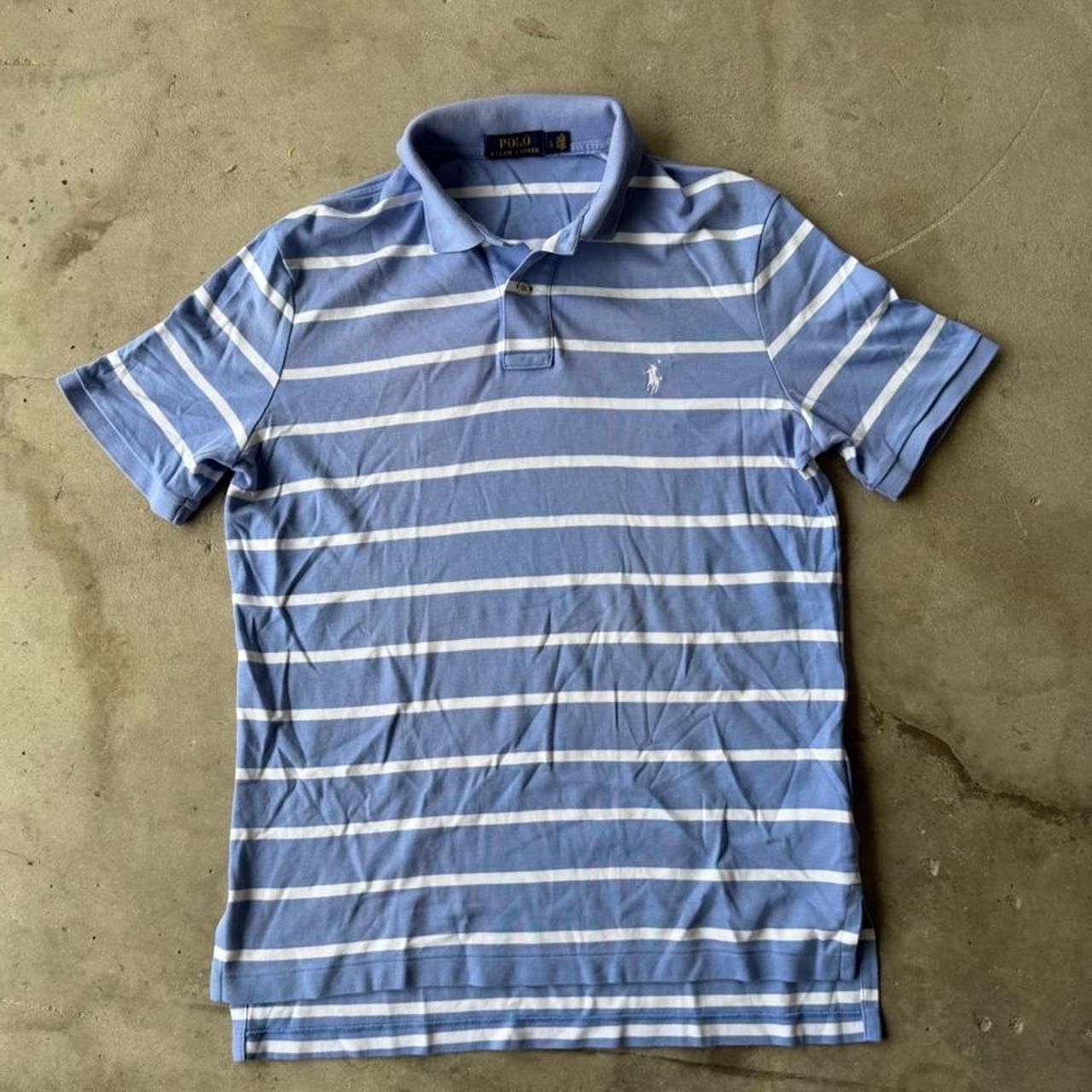 Polo Ralph Lauren Striped Polo Shirt Size LG Blue White Cotton 3