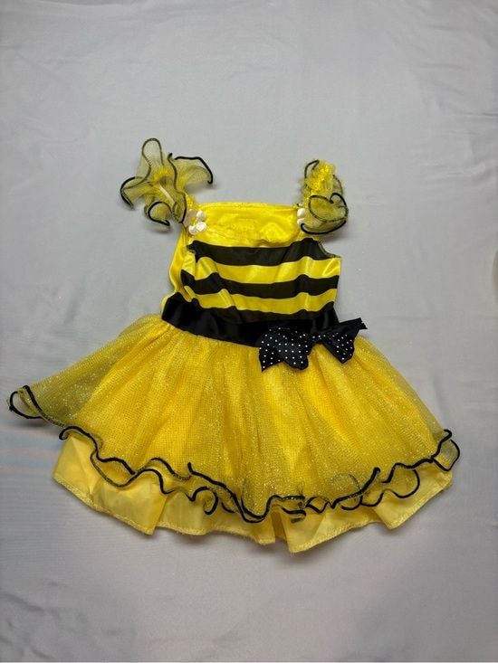 Yellow and Black Kids Bee Costume with Wings and Striped Leggings 2