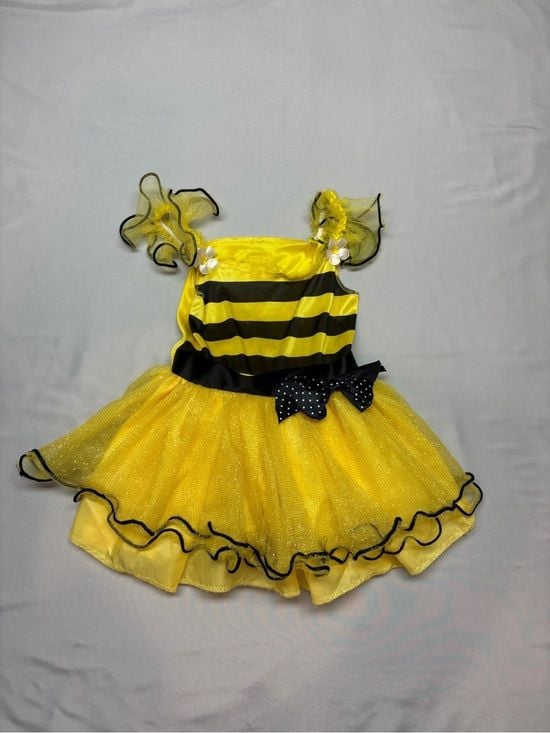 Yellow and Black Kids Bee Costume with Wings and Striped Leggings 3