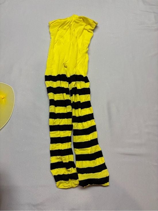Yellow and Black Kids Bee Costume with Wings and Striped Leggings 7