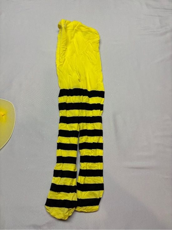 Yellow and Black Kids Bee Costume with Wings and Striped Leggings 8