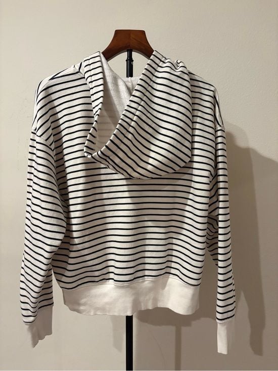 Universal thread Striped Lace-Up Hoodie - White & Black -M 6