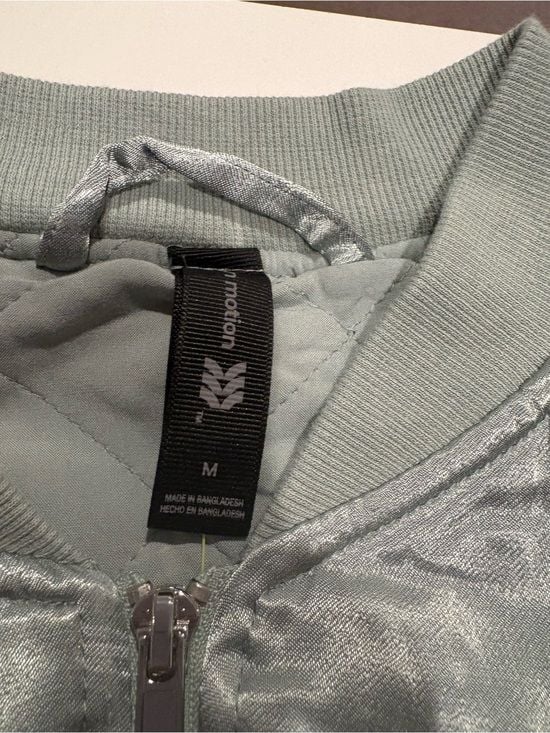 all in motion Satin Bomber Jacket in Light Sage with White Piping M 8