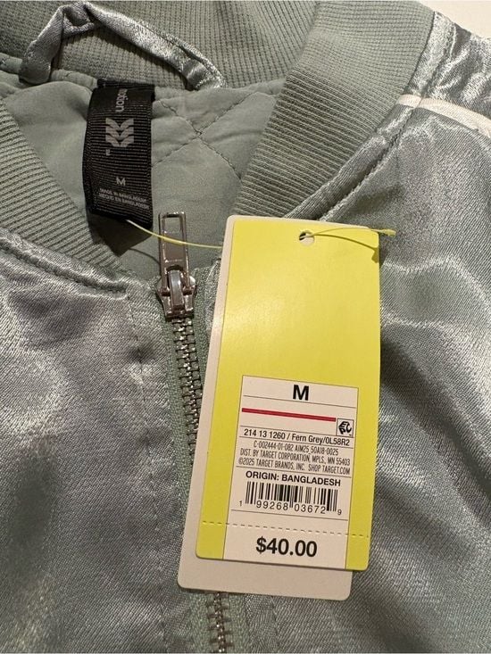 all in motion Satin Bomber Jacket in Light Sage with White Piping M 10