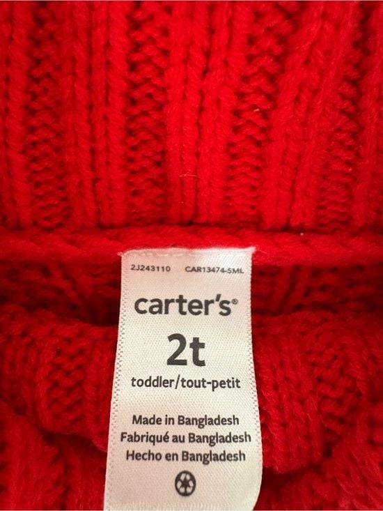 Carter's Bright Red Cable-Knit Turtleneck Sweater 2T 8