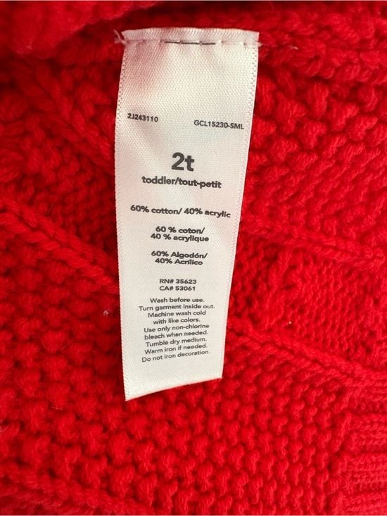Carter's Bright Red Cable-Knit Turtleneck Sweater 2T 9