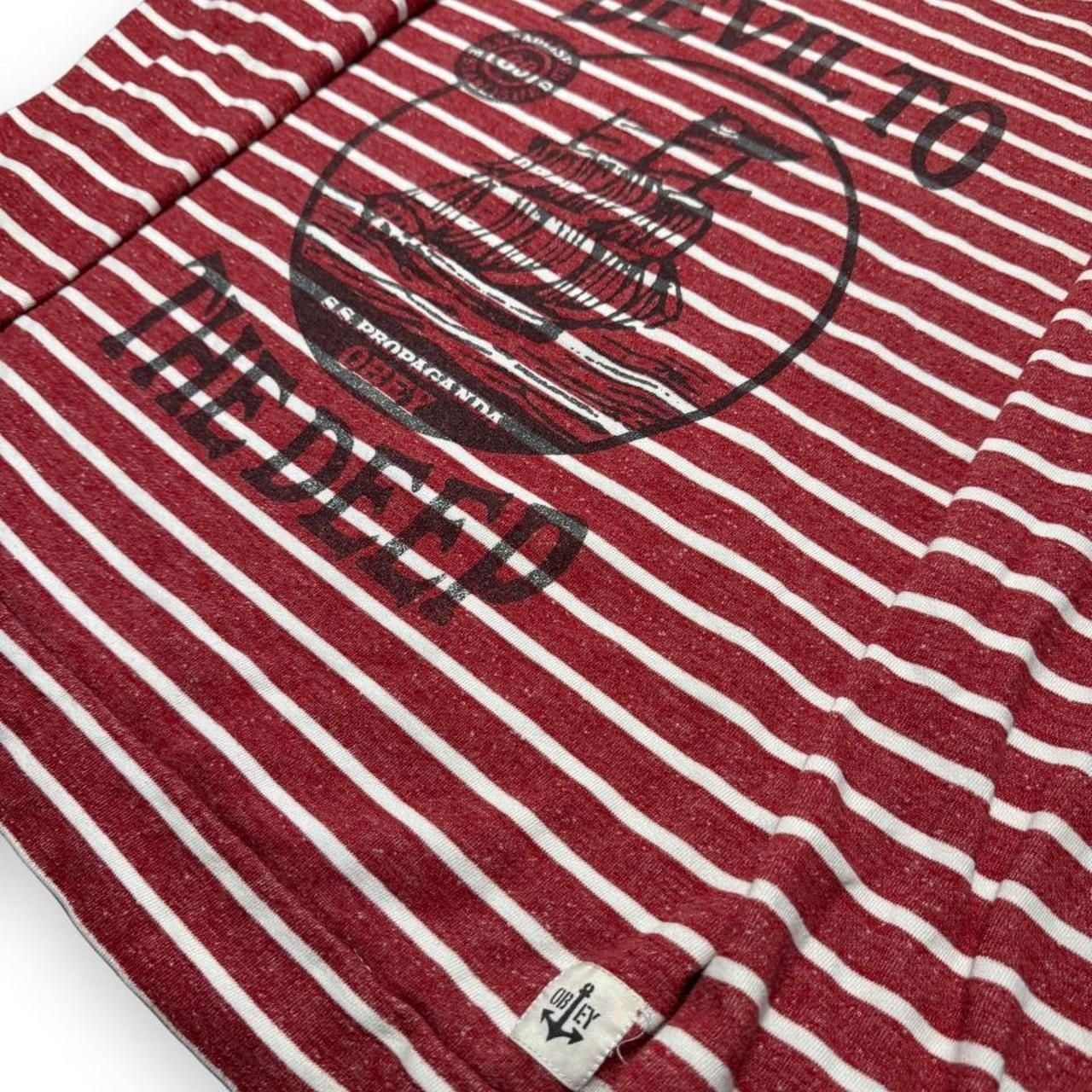 Obey Devil To The Deep Striped Shirt Size S Red White Long Sleeve 3