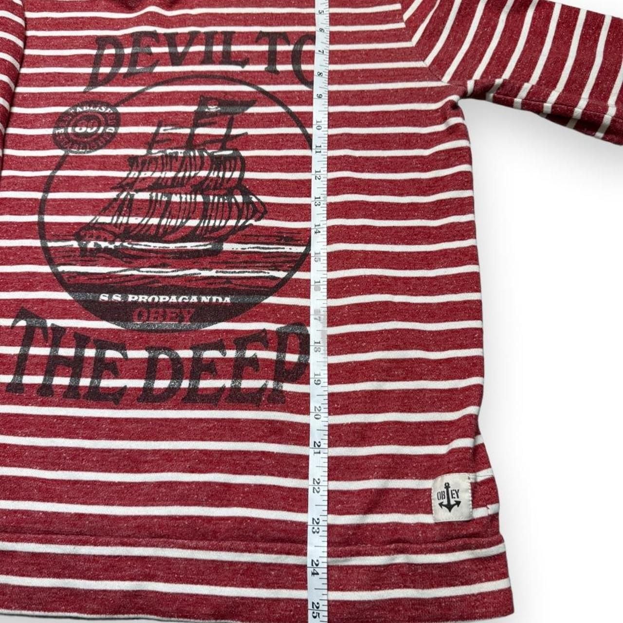 Obey Devil To The Deep Striped Shirt Size S Red White Long Sleeve 5