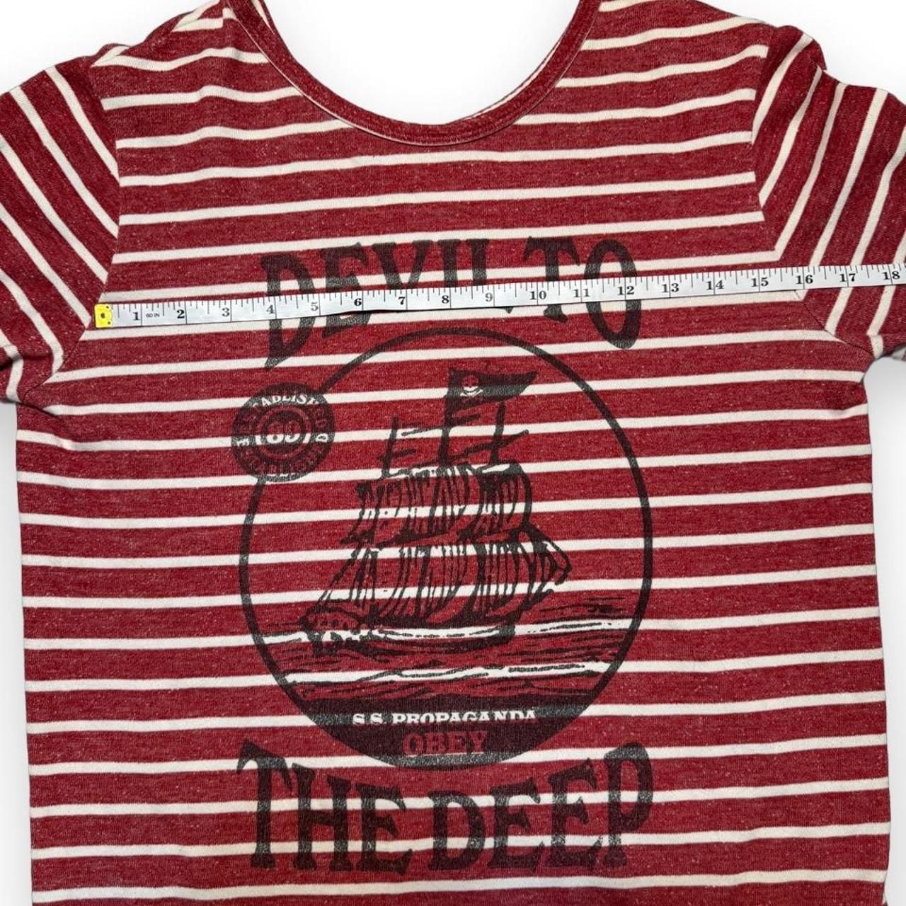 Obey Devil To The Deep Striped Shirt Size S Red White Long Sleeve 6