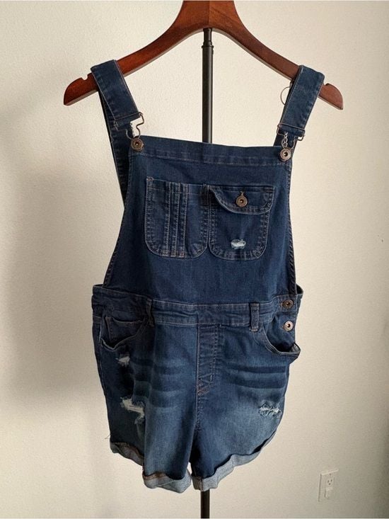 Wax Jean Dark Blue Kids Denim Short Overalls L 2