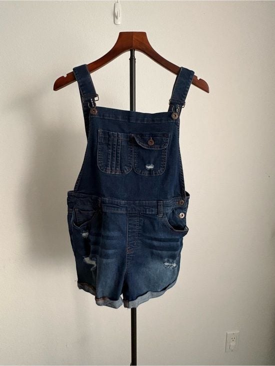 Wax Jean Dark Blue Kids Denim Short Overalls L 3