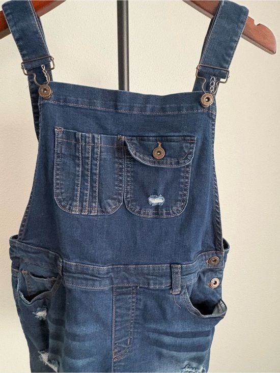 Wax Jean Dark Blue Kids Denim Short Overalls L 4