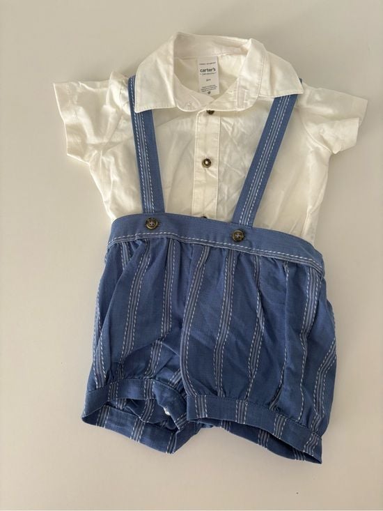 Carter's Blue Striped Suspender Shorts 6m baby 1