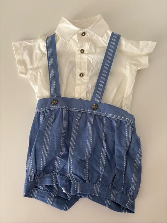 Carter's Blue Striped Suspender Shorts 6m baby 3