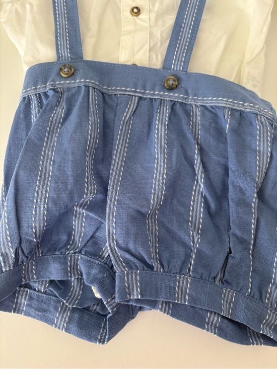Carter's Blue Striped Suspender Shorts 6m baby 4