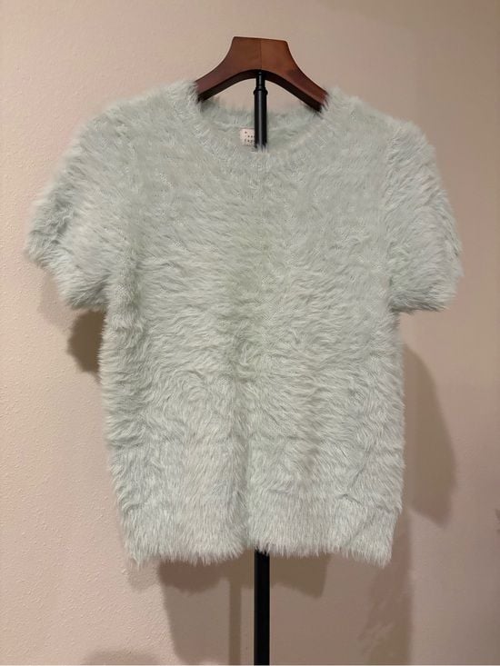 a new day Plush Faux-Fur Short Sleeve Crewneck Top - Mint S 3