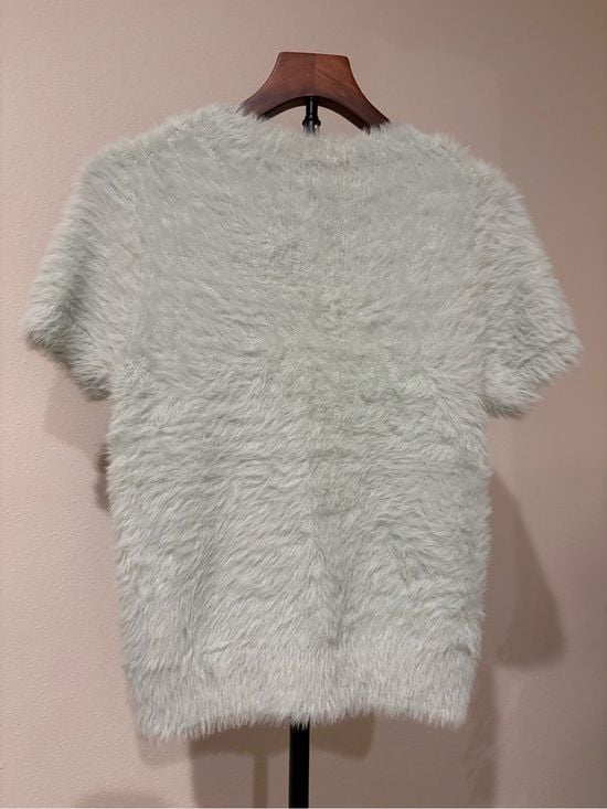 a new day Plush Faux-Fur Short Sleeve Crewneck Top - Mint S 6