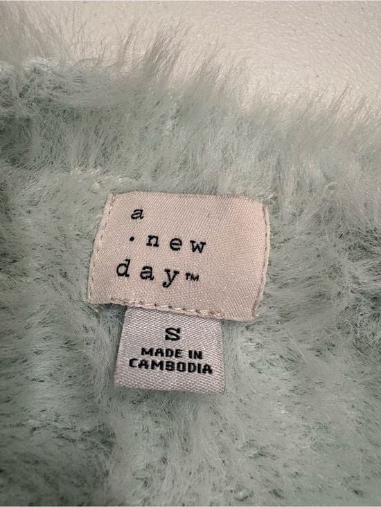 a new day Plush Faux-Fur Short Sleeve Crewneck Top - Mint S 7
