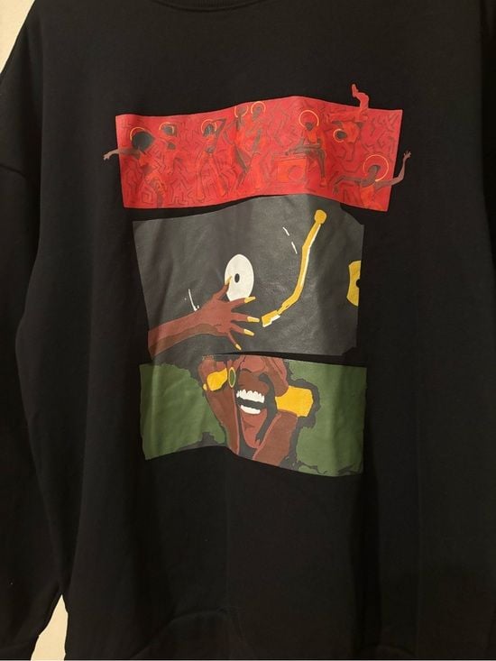 Black Crewneck Sweater with Red, Green & Yellow Graphic Panel XL 4
