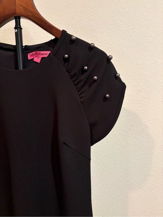 Betsey Johnson Black Short Sleeve Tunic with Pearl Studs size 6 4