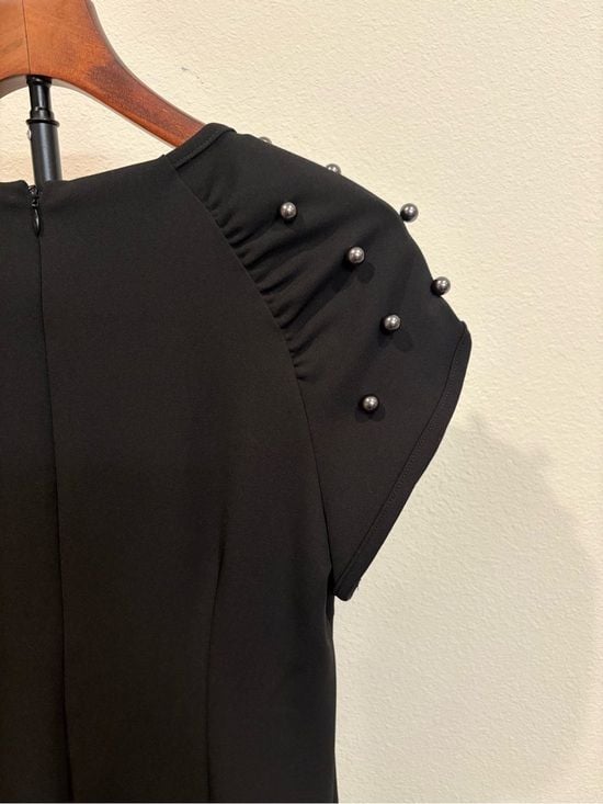 Betsey Johnson Black Short Sleeve Tunic with Pearl Studs size 6 7