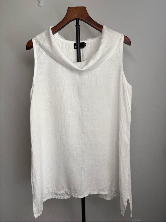 White Sleeveless Cowl Neck Women's Camisole size S 100% Linen 3
