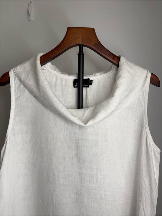 White Sleeveless Cowl Neck Women's Camisole size S 100% Linen 4