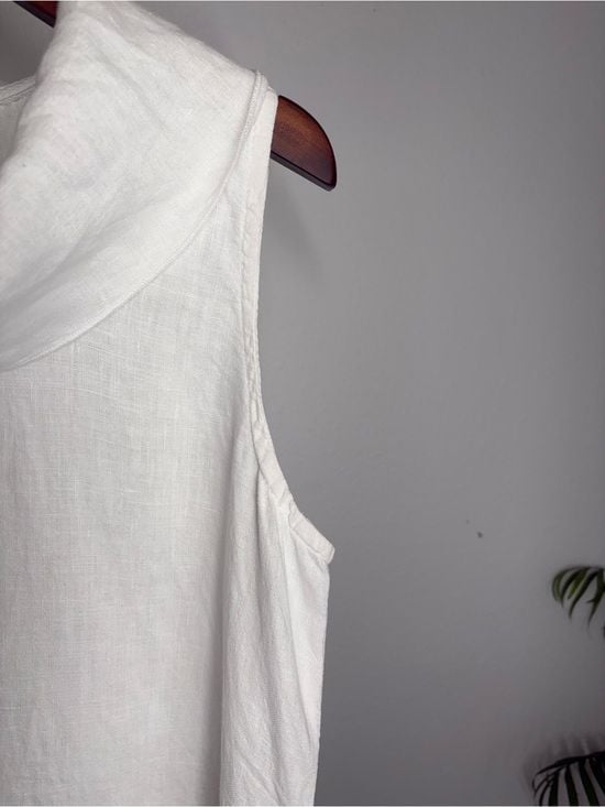 White Sleeveless Cowl Neck Women's Camisole size S 100% Linen 5