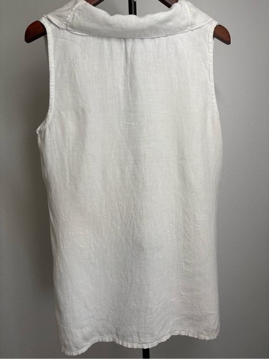 White Sleeveless Cowl Neck Women's Camisole size S 100% Linen 7