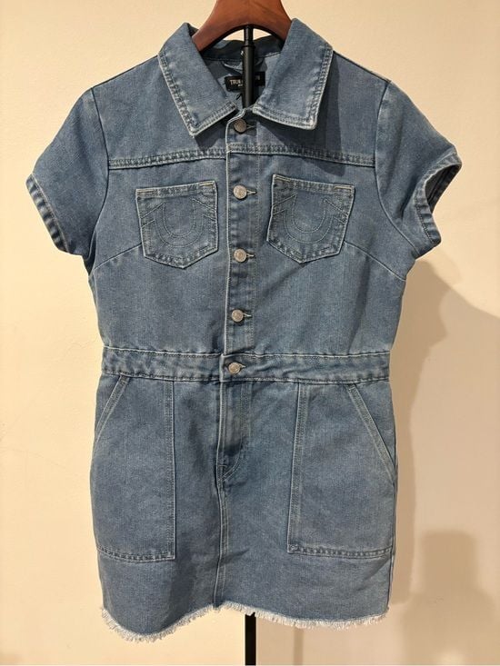 True Religion Women’s Demin Button Front Mini dress Medium 3