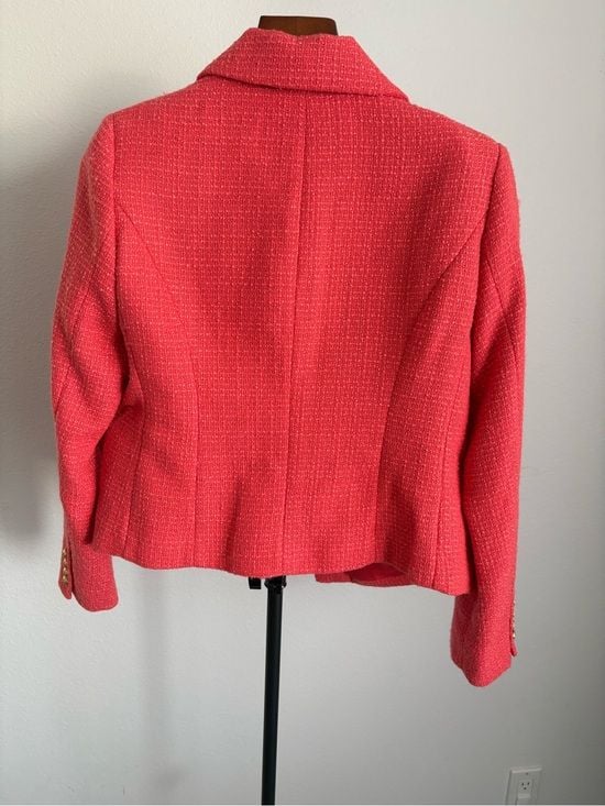 Sam Edelman Coral Pink Cropped Tweed Blazer with Gold Buttons XS 7