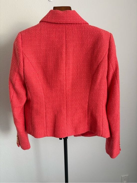 Sam Edelman Coral Pink Cropped Tweed Blazer with Gold Buttons XS 8