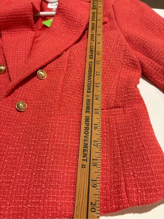 Sam Edelman Coral Pink Cropped Tweed Blazer with Gold Buttons XS 14