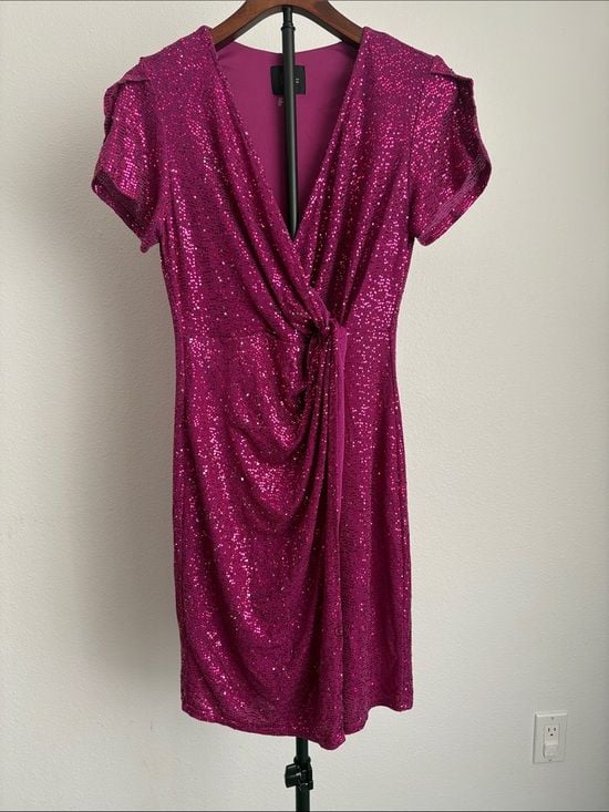 JM studio women’s Sequin Wrap-Front Magenta Party Dress 8 3