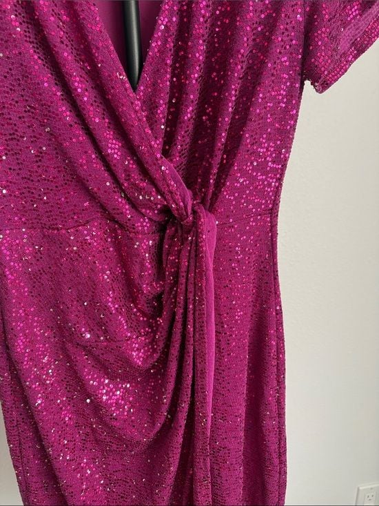 JM studio women’s Sequin Wrap-Front Magenta Party Dress 8 4