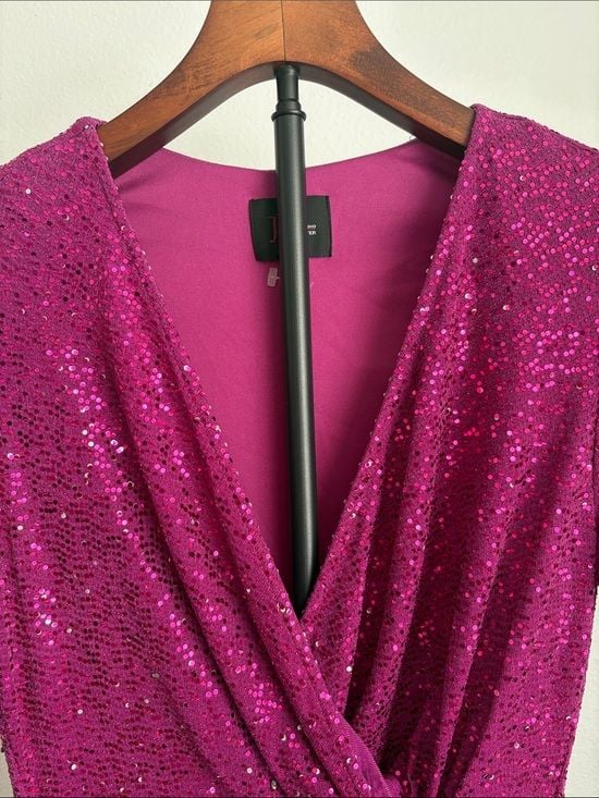 JM studio women’s Sequin Wrap-Front Magenta Party Dress 8 5