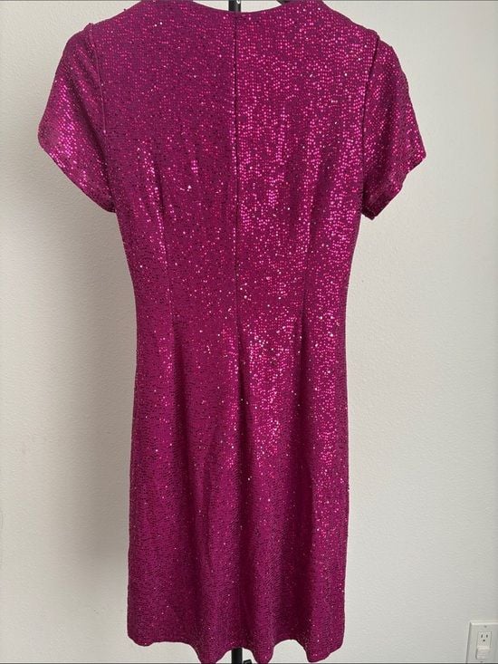 JM studio women’s Sequin Wrap-Front Magenta Party Dress 8 8