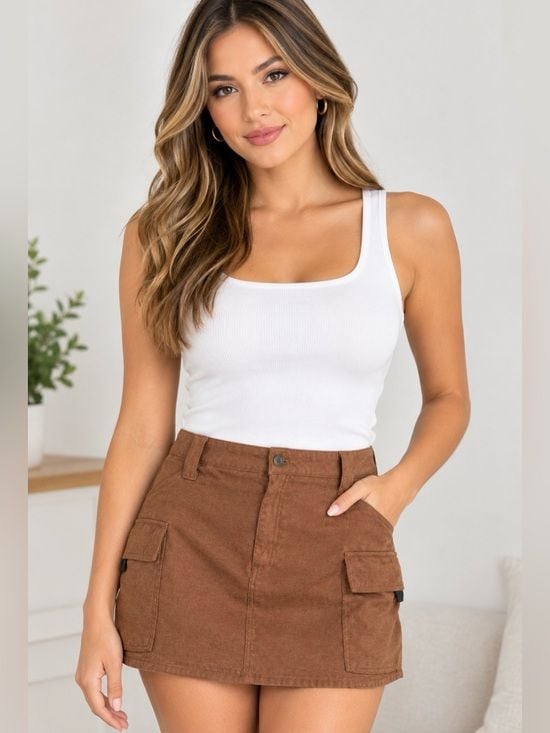 FAVLUX Rust Brown Cargo Pocket Mini Skirt women’s L 2