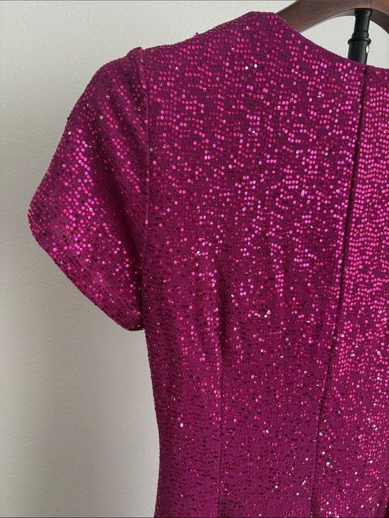 JM studio women’s Sequin Wrap-Front Magenta Party Dress 8 9