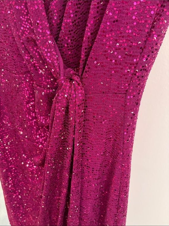 JM studio women’s Sequin Wrap-Front Magenta Party Dress 8 13