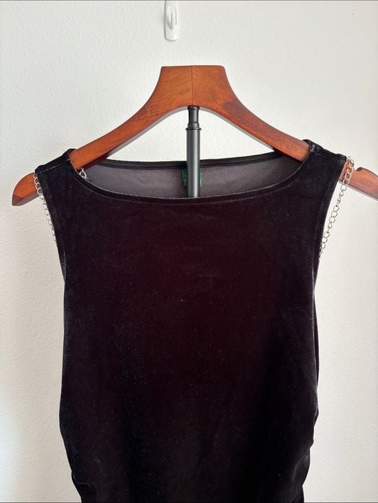 wild fable Black Velvet Mini Dress with Chain Detail 4