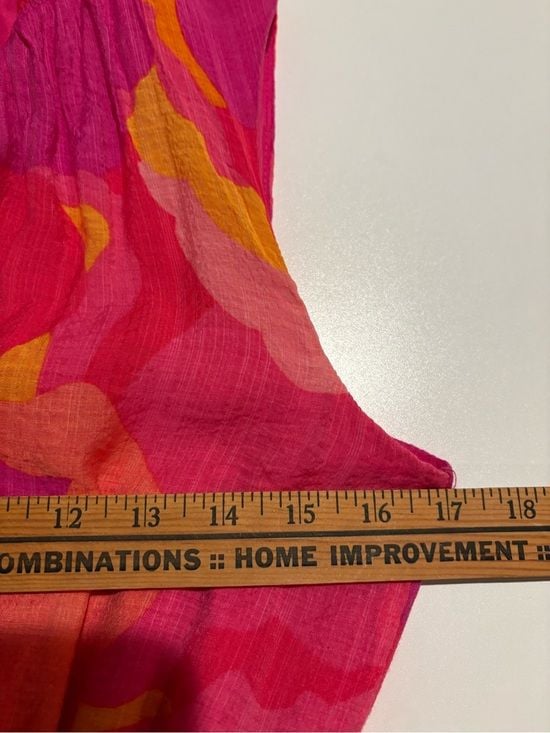 MSK women Hot Pink & Orange Tie-Neck Smocked Waist Maxi Dress S 12