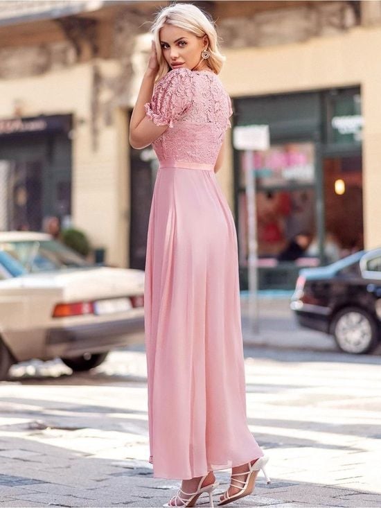 Miusol women Pink Lace Bodice Maxi Dress size S 55” long 3