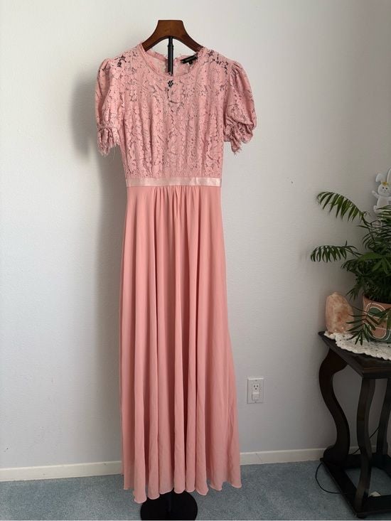Miusol women Pink Lace Bodice Maxi Dress size S 55” long 4