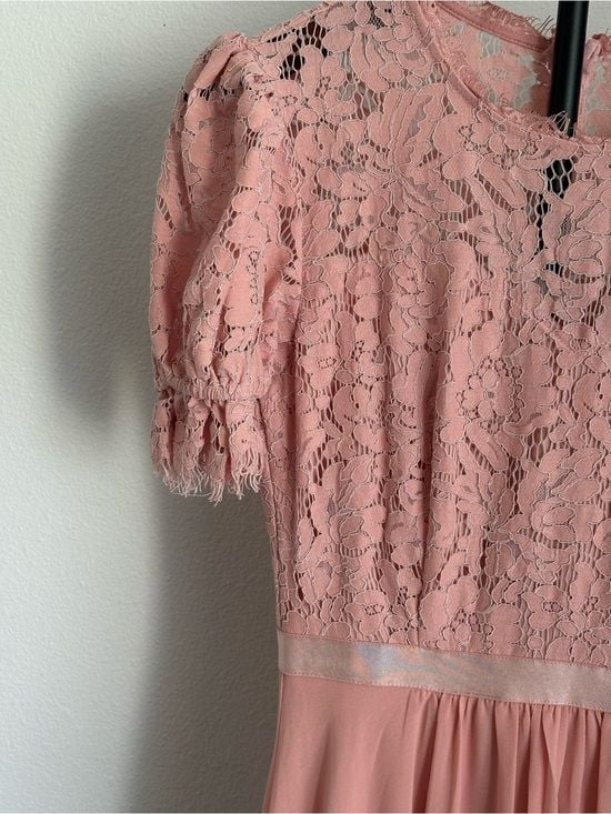 Miusol women Pink Lace Bodice Maxi Dress size S 55” long 7