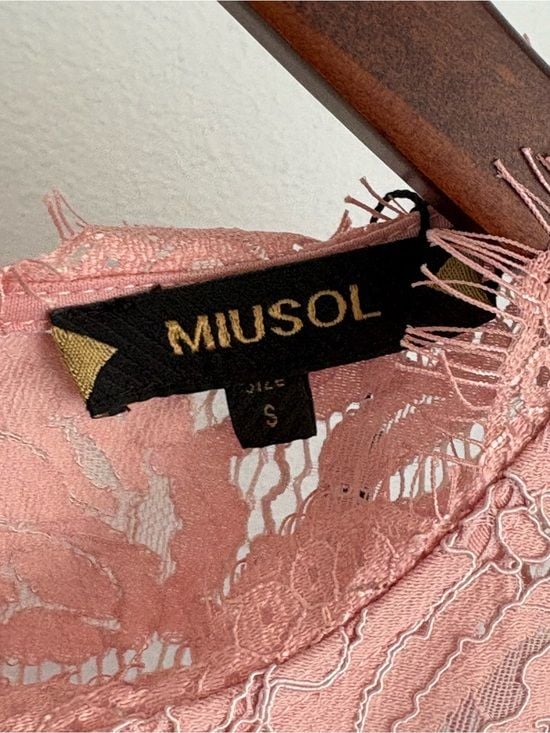 Miusol women Pink Lace Bodice Maxi Dress size S 55” long 9