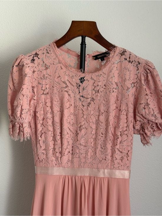 Miusol women Pink Lace Bodice Maxi Dress size S 55” long 12