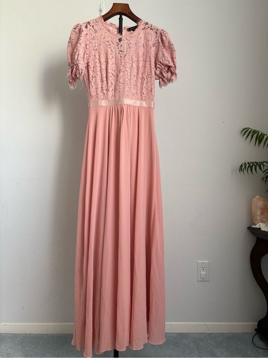 Miusol women Pink Lace Bodice Maxi Dress size S 55” long 14