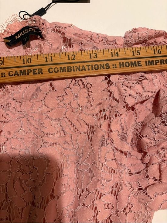 Miusol women Pink Lace Bodice Maxi Dress size S 55” long 15